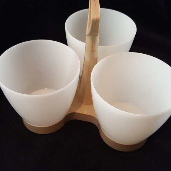 Vintage Tupperware 757 Condiments Caddy Carrier Bowl Plastic Brown White Picnic - Picture 2 of 6